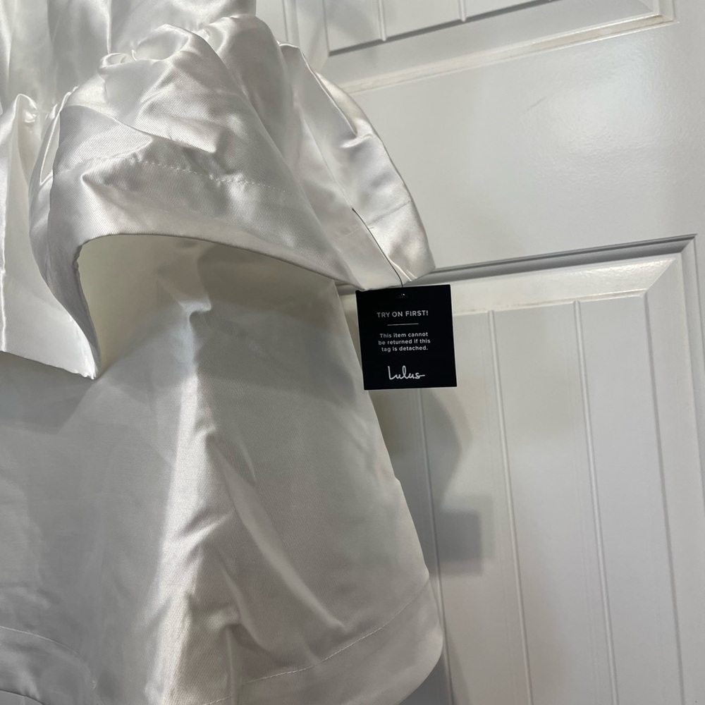 Lulu's White Satin Ruffle Dress - Picture 3 of 6